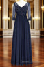 Fancy V-Neck Half Sleeves Appliques Long Mother of the Bride Dress