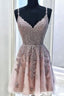 Fantastic V-Neck Sleeveless Beading Homecoming Dress Chic Spaghetti Straps Lace Short Cocktail Dress