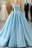 Fashion Blue Ball Gown Strapless Pleats Wedding Dress With Train