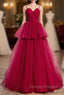 Fashion Burgundy Tulle Spaghetti Straps Long Prom Dress