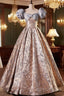Fashion Floor-Length Printing Prom Dress, A-Line Short Sleeve Backless Evening Formal Dress