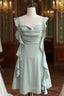 Fashion Green A Line Homecoming Dress Satin Mini Prom Dress