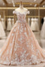 Fashion Pink Off The Shoulder Appliques Tulle Wedding Dress
