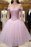 Fashion Pink Tulle Off the Shoulder Beading Homecoming Dress