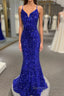 Spaghetti Straps Mermaid Sequin Long Evening Prom Dress