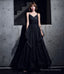 Black Simple v neck tulle long prom dress A line evening dress