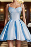 Blue satin short prom Dress homecoming Dress