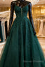 A-Line Hunter Green Floral Prom Dress Appliques Straps Evening Gown