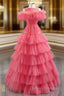 Find Plenty Of A-Line Red Tulle Pleates Tiers Long Prom Dress