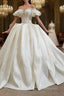 Fit Your Fashion Sense Ivory White Ball Gown Satin Puff Sleeve Beading Backless Wedding Dress
