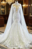 Fit Your Fashion Sense White Mermaid Tulle Lace Appliques Backless Wedding Dress Shawl