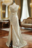 Fitted Light Gold Sexy High Split Prom Dress Mermaid Sweetheart