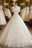 Floor Length Applique Ball Gown Off the Shoulder Lace Tulle 1/2 Sleeves Wedding Dress