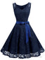 Floral Lace Belted Party Swing Dress V Neck Sleeveless Homecoming Dress