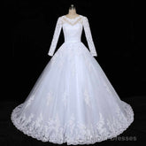 Floral Mermaid Tulle Lace Vintage Long Sleeves Wedding Dresses