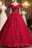 For This Year Biggest Dance Dark Burgundy Ball Gown Tulle Spagehtti Straps Appliques Quinceanera Dress