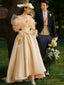 French Champagne Satin Corset Long Prom Dress, Off The Shoulder Evening Party Dress