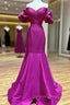 Fuchsia Mermaid Satin Strapless Puff Sleeve Prom Dress