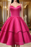 Fuchsia Satin Homecoming Dress Sweetheart Neck Tiered Short Graduation Dress