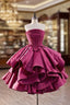 Fuchsia Satin Strapless Pleats Homecoming Dress