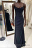 Black Pleated Long Prom Dress with Spaghetti Straps