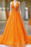 Elegant Orange Halter A-Line Long Party Dress