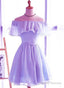 Lavender Chiffon Off Shoulder Short Bridesmaid Dresses, Cute Homecoming Dress, Lovely Party Dresses