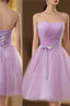 Lavender Homecoming Dress, Sweetheart Short Prom Party Dress, Ruched With Sash Bridesmaid Dress