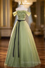 Geen Tulle A-line Prom Dress with FLowers, Off Shoulder Tulle Party Dress