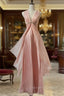 Gentle Pink Sheath Chiffon Ribbon V-Neck Simple Prom Dress