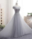 Gray A Line Lace Off Shoulder Prom Dress, Lace Evening Dress