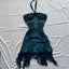 Blue Floral Beaded Short Halter Chiffon Homecoming Dress Birthday Party Dress