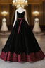 Glam Black V-Neckline Velvet Lace-Up Party Dress, Black Velvet Floor Length Prom Dress
