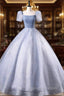 Glam Tulle Floor Length Prom Dress, Beautiful Short Sleeves Sweet 16 Dress