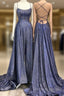 Glitter A Line Sequin Prom Dress Corss Back With Split