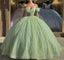 Glitter Off The Shoulder Beading Tulle Long Quinceanera Dress