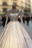 Glitter Sequins Long Sleeves Prom Ball Gown Satin Dress