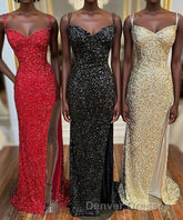 Glitters Mermaid Sequin Long Formal Dress with Slit,Best Prom Dress