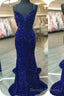Glittery Mermaid Red Sequin V-Neck Lace-Up Back Prom Dress Gala Gown