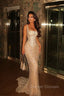 Glowing Champagne Square Mermaid Straps Prom Dresses Sequins Sleeveless With Beads