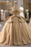 Gold Ball Gown Off the Shoulder Appliques Prom Dress