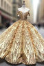 Gold Ball Gown Sequins Off the Shoulder Luxury Prom Dress