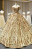 Gold Ball Gown Sequins Off the Shoulder Quinceanera Dress