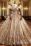 Gold Ball Gown Sequins Scoop Neck Quinceanera Dress