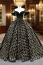 Gold Green Ball Gown Sequins Off the Shoulder Prom Dress