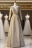 Gold Illusion V-neck Beading Short Sleeve Prom Dress
