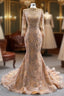 Gold Mermaid Sequins High Neck Pearls Prom Dress