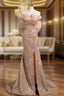 Gold Mermaid Sequins Strapless Beading Prom Dress