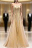 Gold Mermaid Sequins Tulle Sleeveless Prom Dress