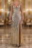 Gold Mermaid Sequins V-neck Split Prom Dress